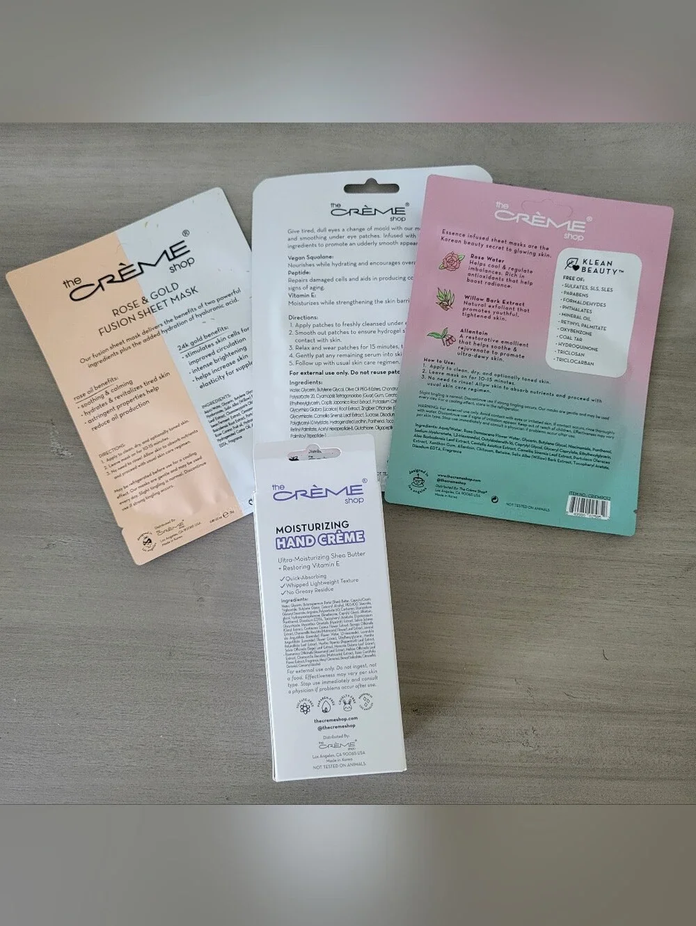 The Crème 4pcs. Hand Cream Eye & Face Sheet Mask Set NEW